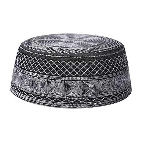 Image of Men Muslim Prayer Kufi Hat Prayer Headwear Cap Islamic Beanie Skull Cap Embroidery Kofia Topi Sun Hat