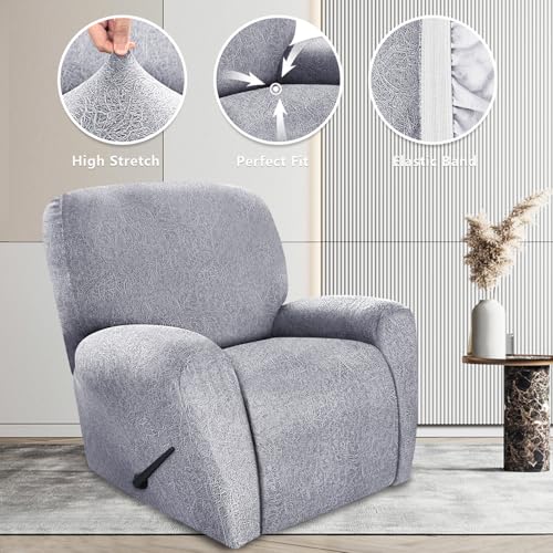 Image of ANARACHON Recliner Chair Covers Leather Look, 4 Pieces Recliner Covers Non Slip, Soft Slipcovers for Large Recliners, Furniture Protector Washable for Pets (1 Seater, 05 White)