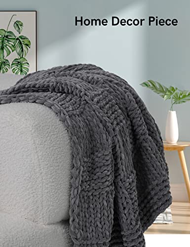 Ynm Chunky Basket Weave Throw In Chenille, Crochet Giant Basketweave Throw, Chunky Knit Home Decor Blanket, Comfort & Warm Blanket For Couch, Bed, Sofa For All Seasons (Light Grey, 50"X60") #TOP3