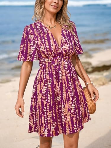 Image of CUPSHE Women's Plunging V Neck Flutter Sleeve Smocked Waist Mini Dress