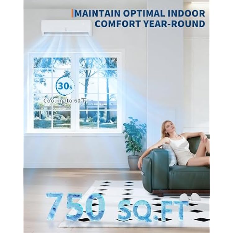 12000BTU Mini Split AC/Heating System, 19 SEER2 115V Ductless Mini Split Air Conditioner with Heat Pump, Cools Up to 750 Sq.Ft, Energy Efficient Inverter AC Unit with Installation Kit