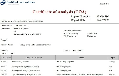 Miniatura 2 de Ácido graso postbiótico de cadena corta de butirato de sodio  Microgránulos de liberación prolongada  120 cápsulas  300 mg por cápsula  Probado en
