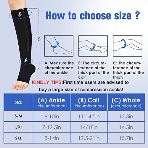 Bropite Zipper Compression Socks Women & Men - 2Pairs Calf Knee High 15-20Mmhg Open Toe Compression Stocking Suit For Walking #TOP1