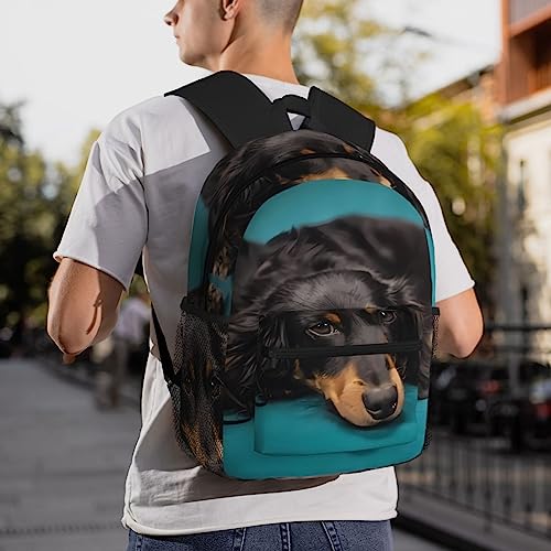 PartyUnix Niedlicher Rucksack mit Hunde-Motiv, leicht und bequem, große Kapazität, geeignet für Schule, Arbeit, Reisen, Schwarz , One size
