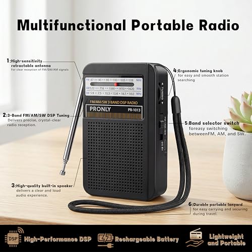 Radio portátil AM FM con USB-C y antena telescópica miniatura 4