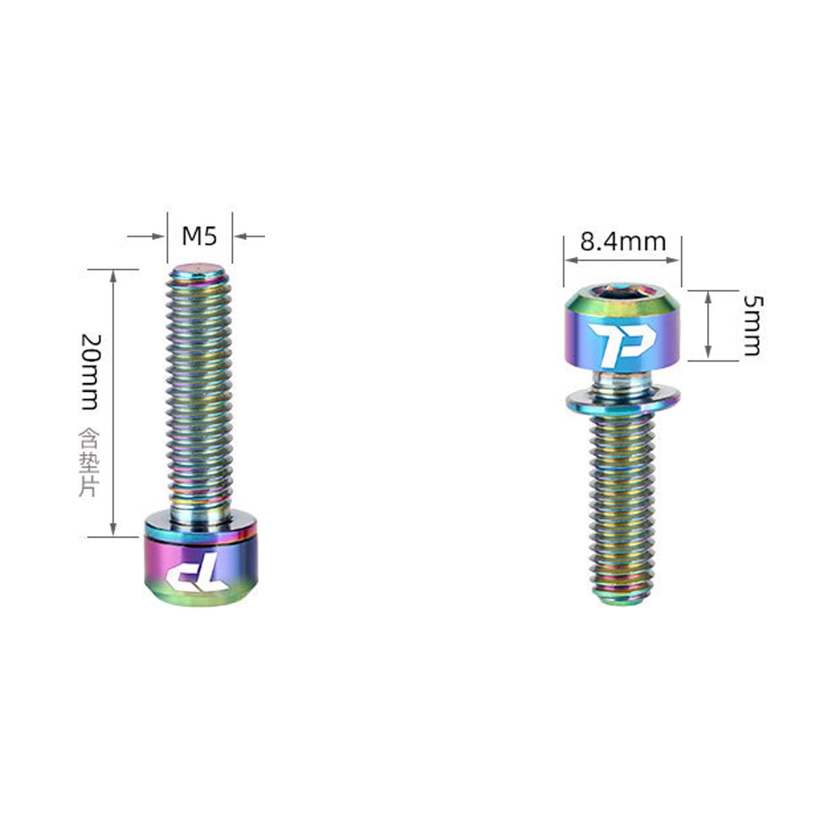 6 viti per attacco manubrio in titanio M5 x 20 con dischi di sicurezza - TC4 a costruzione leggera (2,27 g/viti) - Colori PVD per manubrio/MTB/bici da corsa