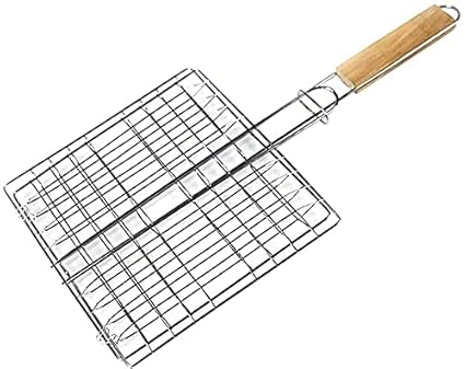 TRAY Barbeque Basket, Portable BBQ Grilling Basket with Long Handle, Grilling Basket Stainless Steel for Fish Vegetables Steak Shrimp Chops Outdoor Grill Tool (SMALL)