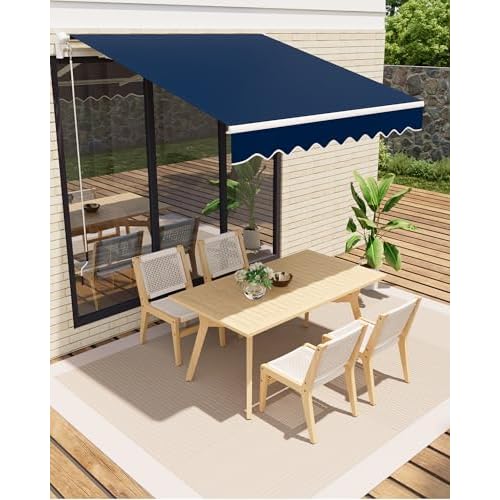 GarveeLife 10'x8' Retractable Awning, Waterproof Patio Awning, Sun Shade Awning with Manual Crank Handle, Aluminum Frame, 280 g/㎡ Polyester Fabric,