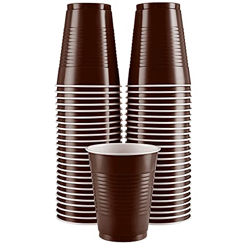 Amcrate Disposable Cups Brown 18-Ounce Plastic Party Cups Strong and Sturdy for Wedding Christmas Halloween 50 Pack