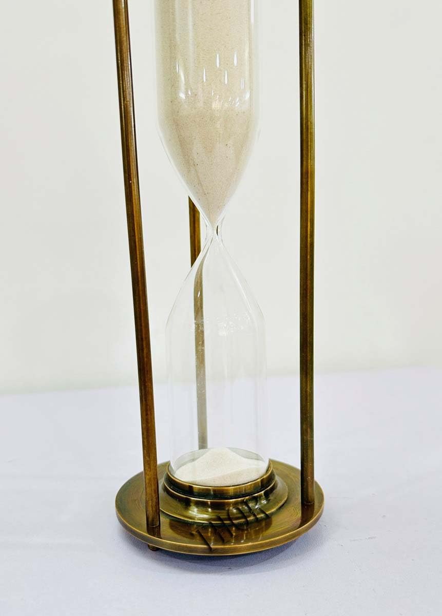 Marine Brass Sand Timer Hourglass Kelvin & Huges London Vintage Nautical Royal Navy Engraving Antique Home Office Decoration