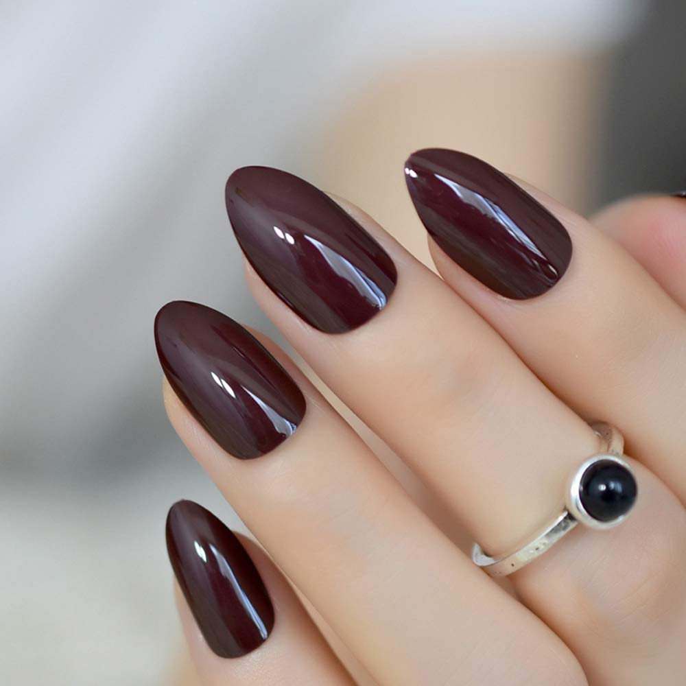 Amazon.com : CoolNail False Nails Short Oval Sharp Solid Dark Brown Fake  Nails Stiletto Brownish-black Pointed Pure Color UV Gel Almond Wear Full  Tips : Beauty & Personal Care