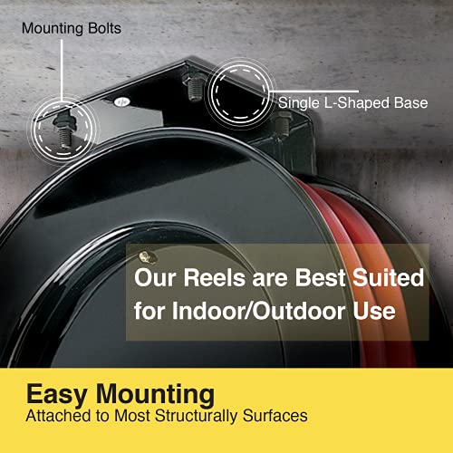 ReelWorks Air Hose Reel Retractable 3/8" Inch x 25' Foot Max 300PSI Hybrid Polymer Hose Commerical Steel Construction - Thumbnail 5