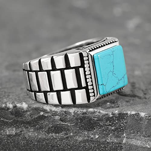 Chimoda Sterling Silver Rings For Men With Turquoise Stone, Handmade Mens Jewelry Ring, Watch Band Style Men's Rings, Rings Silver (57Tur14) #TOP1