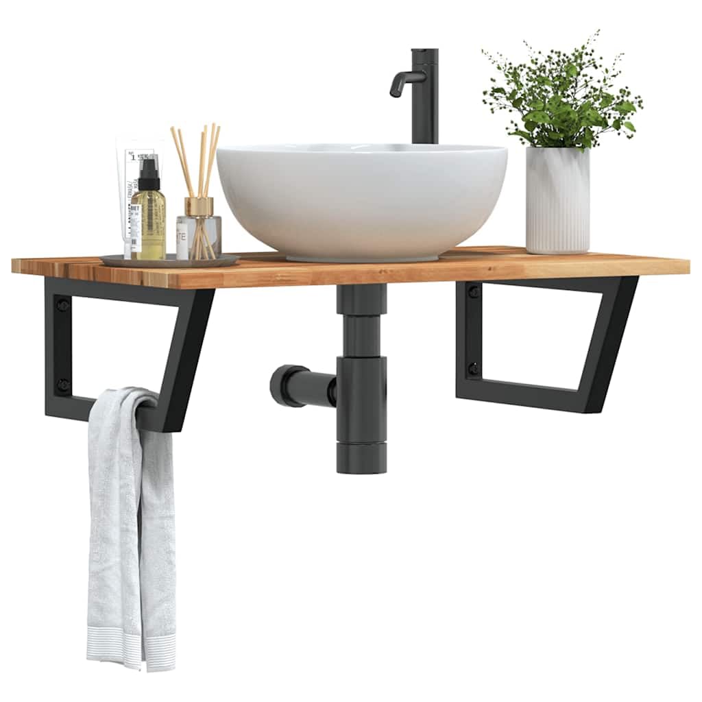Estantería para lavabo de pared de acero y madera de acacia maciza, estante flotante para baño como estante para lavabo, ahorro de espacio, almacenamiento para cremas y toallas, resistente