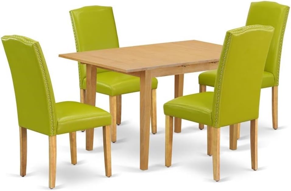 East West Furniture NOEN3-LWH-57 3 Piece Kitchen Table & Chairs Set Contains a Rectangle Dining Room Table with Butterfly Leaf and 2 Pond Faux Leather Parsons Chairs, 32x54 Inch, Linen White