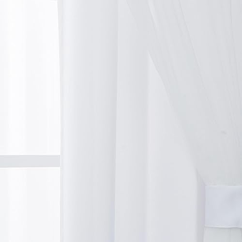 Miniatura 5 de INLINAS Cortinas de oscurecimiento de habitación de color blanco grisáceo con capa transparente, paneles térmicos y de reducción de ruido con ojales