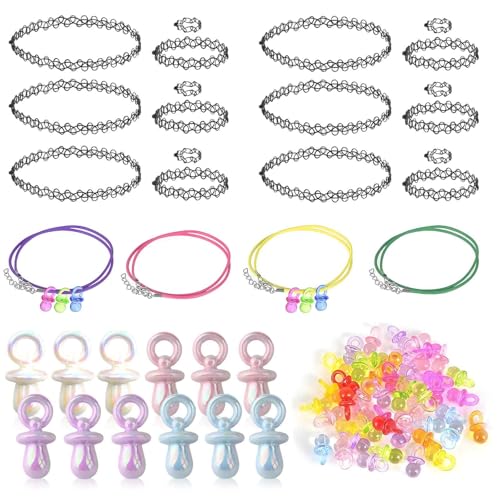 Accessoires Années 90 pour Femmes, Totoche Année 90, Collier ras du cou tatouage, Tétine Décorative Colorée et Corde Cirée, Collier Tétine pour Soirée...