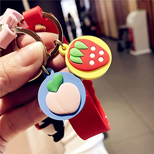 Hsyhere Men Women Boys Girls Rubber Cute Pvc Panda Keychain Creative New Year Gift Bag Animal Pendant Fruit Pendant Key Case Car Key Pendant Metal Key Ring-Pink Panda+Pink White Bell, Bells-Pink #TOP6