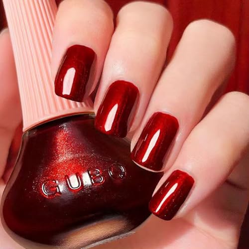 Rot Pearl Schnell trocknend & Langanhaltend Einfarbiger Nagellack - Glitzer Rot Nail Polish für DIY Nageldesign - Quick Dry ungiftiger Nagellack - Ohne UV Lampe Nail polish (Red Pearl, 12ML)