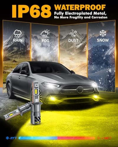 Image of Auxbeam H3 Fog Lights Golden Yellow Powersport Lights Offroad 16000LM | 700% brightness, far and wide view, all in one design, built in fan and copper tube, plug and play, 3000k golden yellow