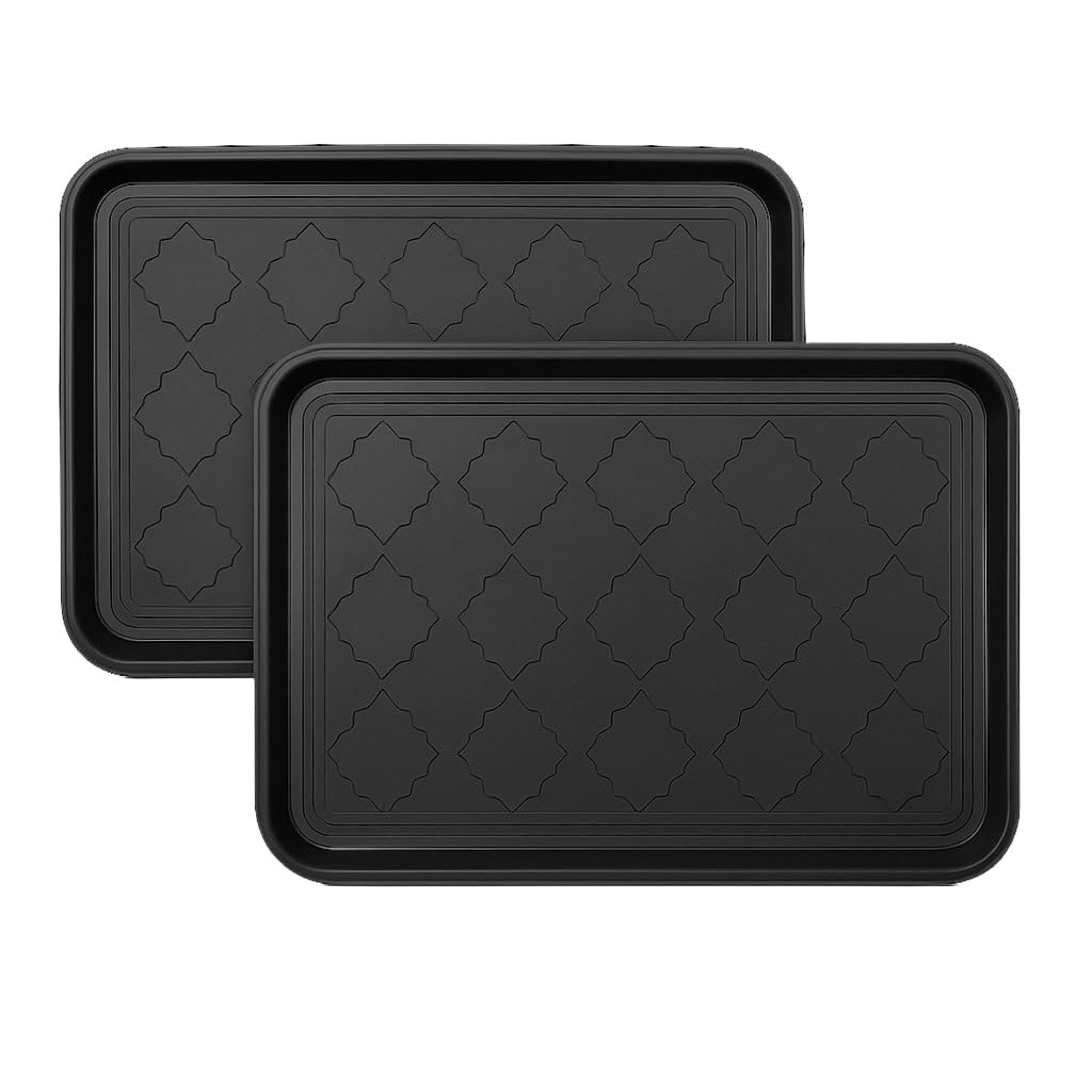 2 Pack Boot Tray & Shoe Mat for Entryway – 16.5" x 12.5" Floor Protector for Wet & Muddy Shoes, Pets, Plants – Waterproof Plastic with Raised Edge for
