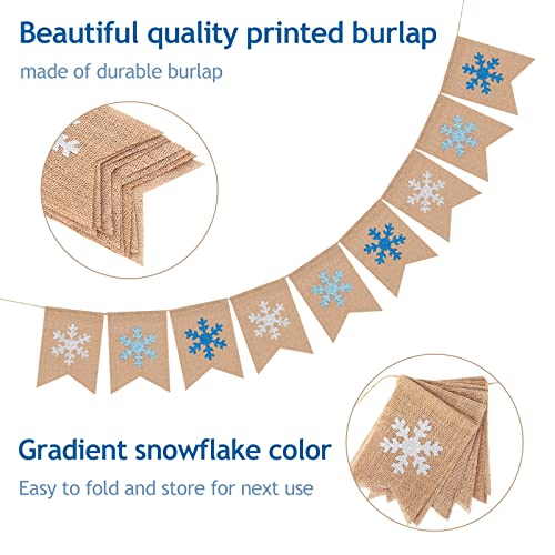 Anydesign Christmas Snowflake Burlap Banner Glitter Winter Banner Blue White Snowflake Printed Bunting Garland Xmas Holiday Hanging Decoration No Diy Required For Christmas Winter Home Party Supplies #TOP2