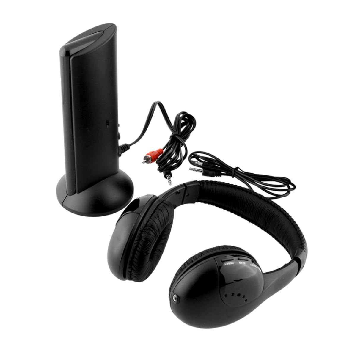 DOITOOL 5-in-1 Funkkopfhörer für Fernseher Kabellos - Over-Ear Kopfhörer mit Radio - Drahtloser TV Kopfhörer ohne Kabel - Plug & Play R-F Basisstation mit Mikrofon für PC und Stereoanlage Schwarz