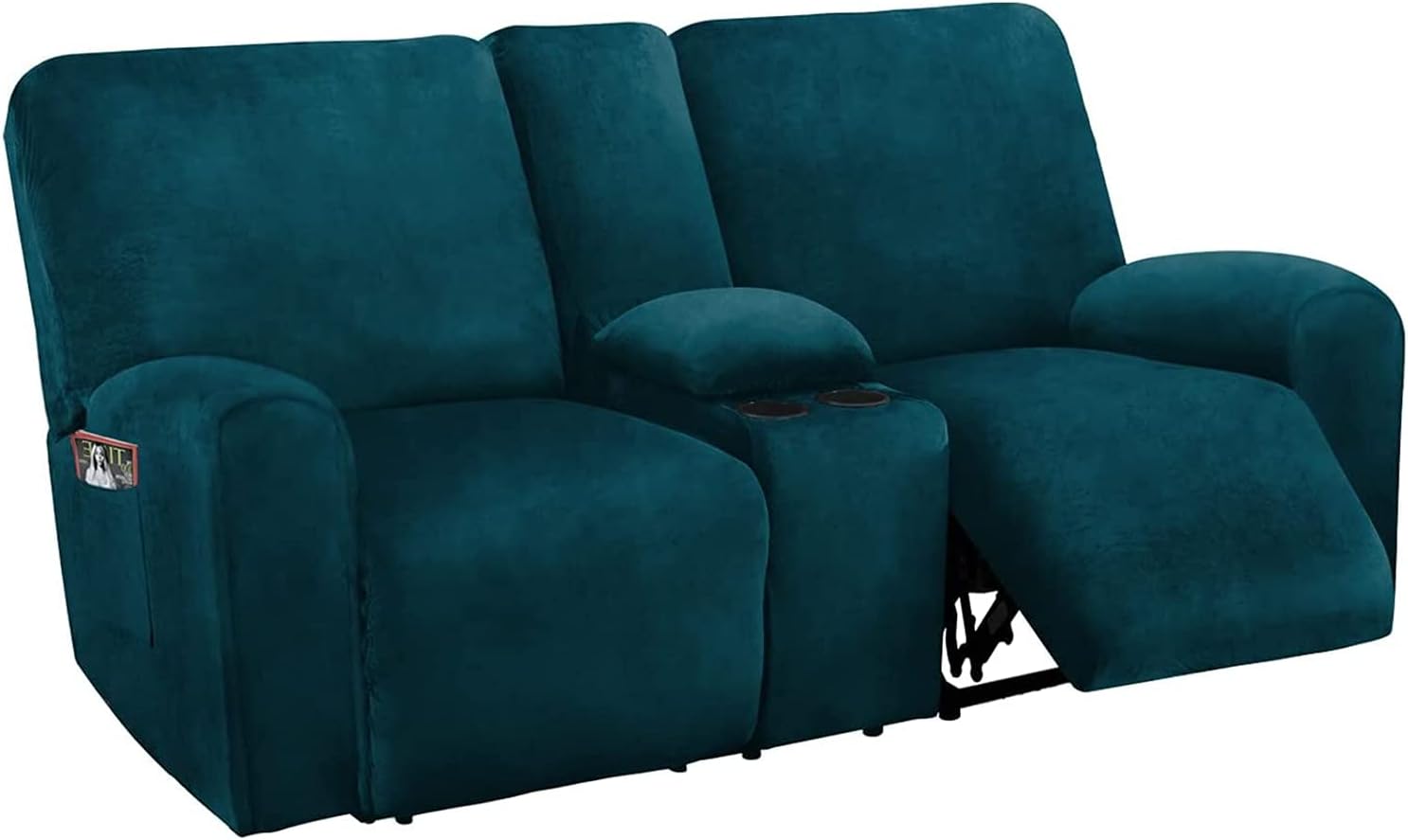 Sofa Covers，Couch Covers， Recliner Loveseat Covers with Middle Console, 8-Piece Stretch Velvet Loveseat Reclining Couch Slipcovers for (Stone Blue) (Color : Deep Teal)