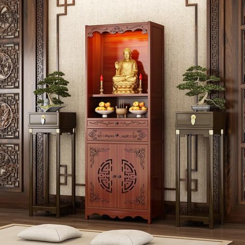 Bamboo Buddha Altar Table with Storage & Drawer, Large storage room