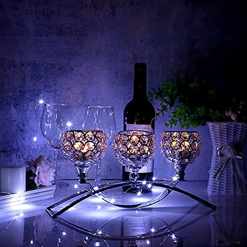 SUMTree 3-Arm Crystal Bowls Tealight Decorative Candelabra Candle Holder for Home Office Wedding Silver
