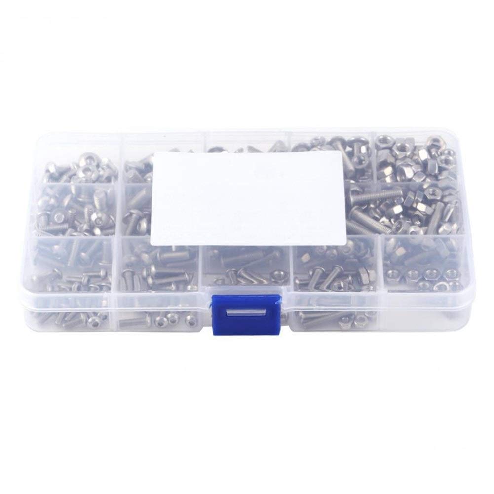 Nägel und Schrauben Kit 440 stücke M3 M4 M5 304 Edelstahl Sechskant-Buchse-Taste Kopfkappe Reparaturschrauben und Nüsse Sechskantschrauben Sortiment Kit Haushaltswerkzeug-Set Repair Tool Set für Zuhau