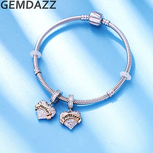 Mother And Daughter Heart Pendant Charms In 925 Sterling Silver, Fits Pandora First Mothers Day Bracelet, Sparkle Cz Mom Love Girl Dangle Beads #TOP1