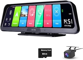 Espelho retrovisor para painel de carro Cam Dash Cam, 4G Android 8.1, com música Wifi GPS Navi Bluetooth, ADAS lente dupla FHD 1080P Câmera Gravador de vídeo para carro dianteiro e traseiro (cartão de 64 GB incluído)