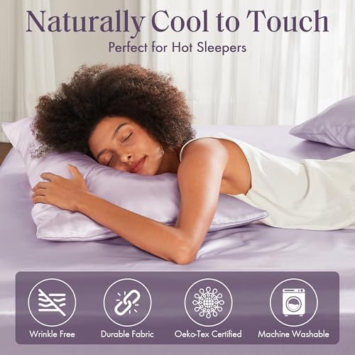 Image of Madison Park Essentials Satin Pillowcase Set of 2, Silky, King Lilac | Pillowcase Cover for Hair & Skin, Luxuriously Soft, Natural Sheen Luster, Cool to Touch, Wrinkle-Free, Machine Washable