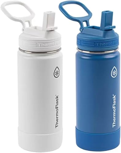 Miniatura 1 de Thermoflask Juego de 2 botellas de acero inoxidable de 16 oz (blancoazul)
