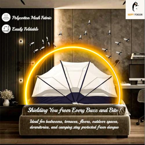 Image of Happy Penguin Mosquito Net [Foldable] Easy Setup | Lightweight Cotton, Portable & Ideal for Home & Travel | Strong & Breathable | Suitable for King Size Bed [5x6 (1 /4)]