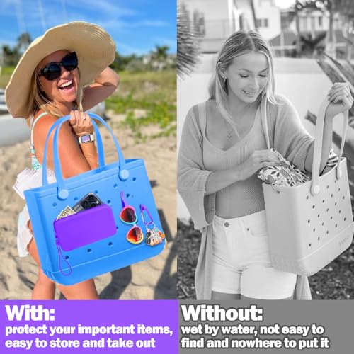 Image of Mity rain Silicone Wallet for Bogg Bag Phone Holder, Accessories Set for Bogg Bag Contain 2PCS Key Holder and a Large Capacity Silicone Zipper Bag for Beach Bags Tote Bag (Dark Purple)