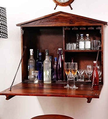 SS WOOD Furniture Aperitif Solid Wood Wall Bar Cabinet (Teak)