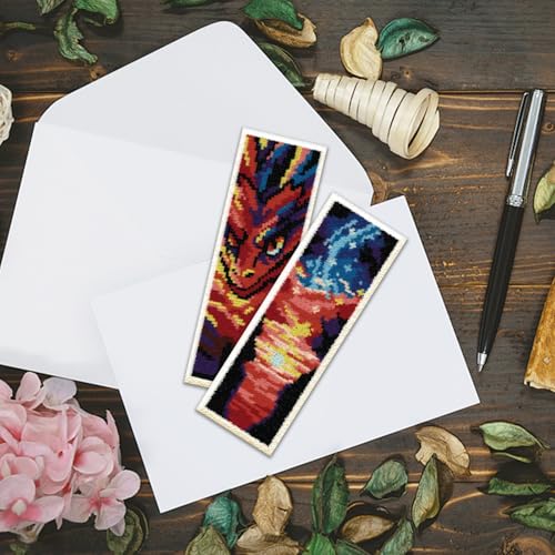 Image of ACRNIGHEET 6 PCS Cross Stitch Bookmark Kit DIY Bookmarks Cross Stitch Kits Stamped Embroidery Bookmarks for Adults Beginners Fantasy Pattern Bookmarks with Instructions Hand Craft Gift, 7.87''x2.36''