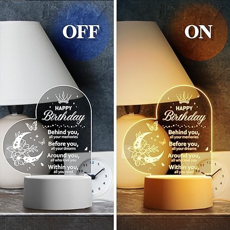 Image of Acrylic LED Night lamp Birthday Gift for Wife Husband Father Mother Son Daughter Friend Sister Brother Boyfriend Girlfriend,etc., Brown & Transparent