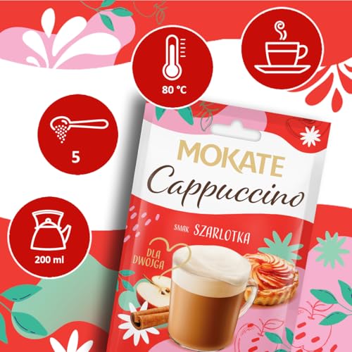 MOKATE - Cappuccino Apfelkuchen - Cremiger Instant-Kaffee mit Milchschaum - Coffee Apple Pie Cake Mit Zimt - Aromatisch Süß Kaffeepulver - Einfach mit Heißem Wasser Aufgießen - 40g