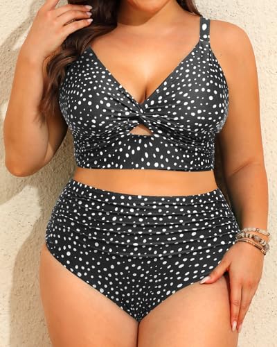 Image of Daci Plus Size Two Piece Swimsuits - Women High Waisted Bikini Tummy Control Bathing Suits Knot Twist Swimwear 2025
