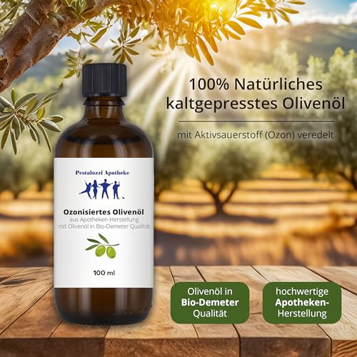 Ozonisiertes Olivenöl, 100 ml | Apotheken-Herstellung mit Olivenöl in Bio-Demeter Qualität | kaltgepresst für Haut - Kosmetik