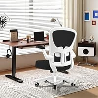 Durrafy Ergonomischer Bürostuhl Schreibtischstuhl mit Hochklappbaren Armlehnen,Verstellbarer Lendenwirbelstütze, Höhenverstellbarem Drehfuß und Einer bis zu 130° Neigbaren Netzrückenlehne – Ansicht 2