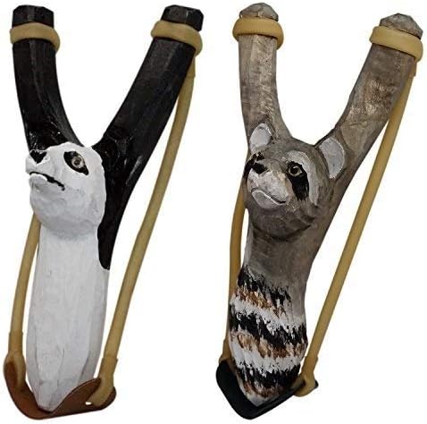 Hand-Carved Wooden Animal Slingshot Set | 2 Pack (Panda & Raccoon)