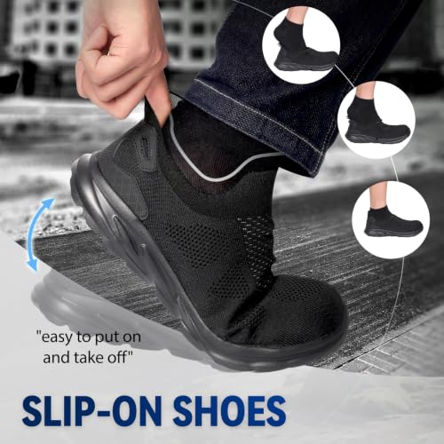 Furuian Slip On Steel Toe Safety Shoes for Men Lightweight Breathable Steel Toe Work Sneakers Comfortable Non Slip Safety Work Tennis Shoes for Men Black by Furuian - Used condition - Image 5