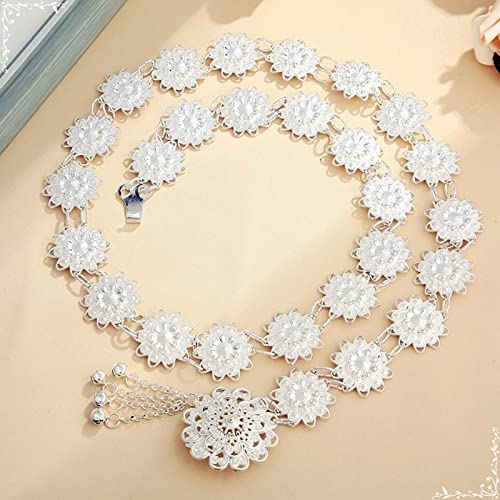 Cinturón de cadena plata accesorio de cintura joyería corporal de flores 106cm 2