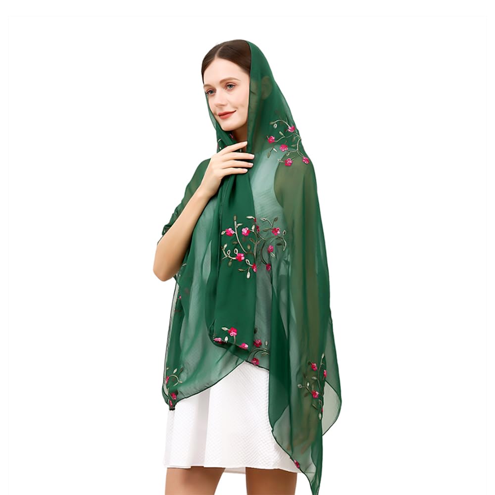 Jonglory Embroidered Chiffon Fashion Summer Fall Scarf Shawl Wrap for Women Lightweight