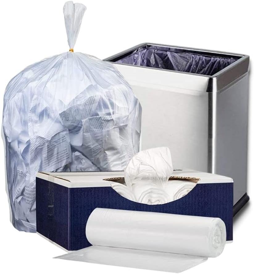 Plasticplace 8 Gallon Trash Bags│8 Microns│Clear High Density Garbage Can Liners│24’’x 24’’ (1000 Count)