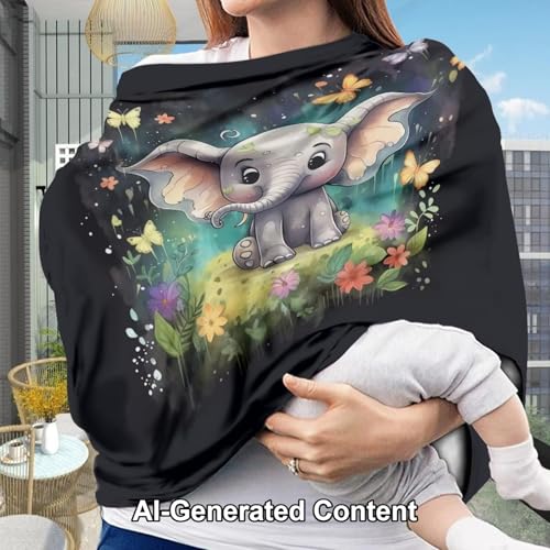 Image of ZFRXIGN Elephant Car Seat Cover for Baby Stretchy Carseat Cover for Girls Nursing Cover Butterfly Canopy Lightweight High Chair Cover Flower Black